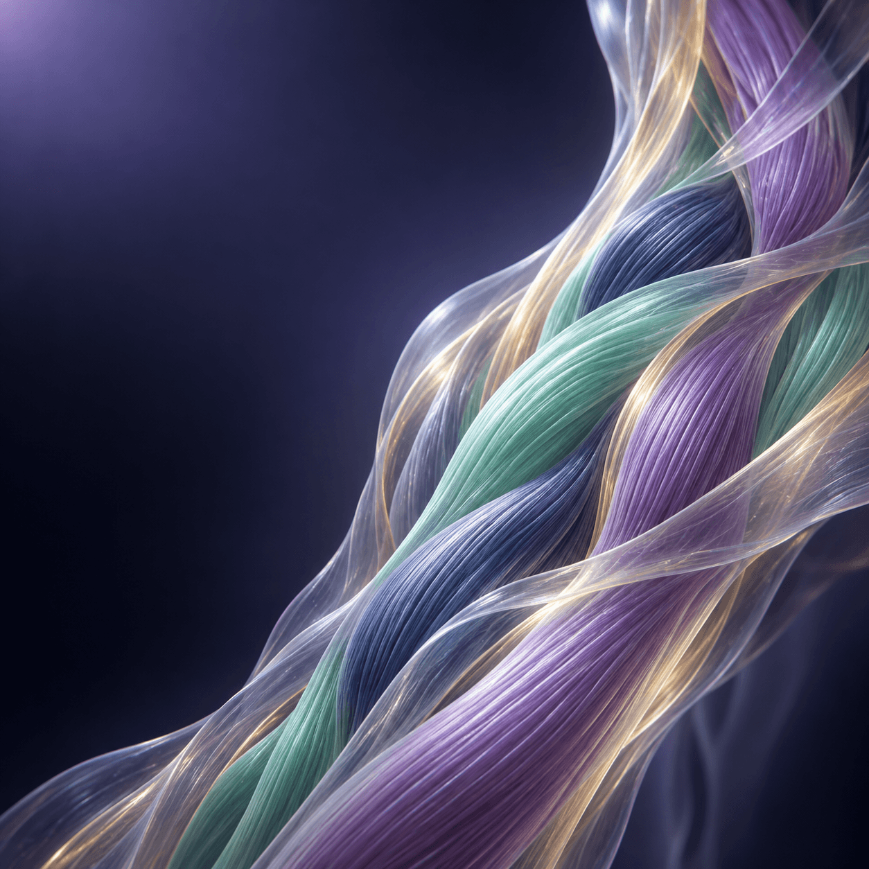 Abstract translucent ribbons inspired by neck and shoulder muscle fibres
