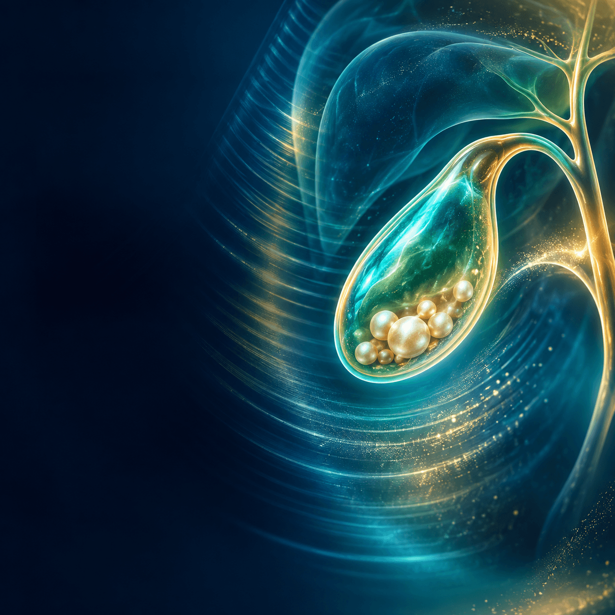 Abstract imaging-inspired gallbladder in turquoise and gold light